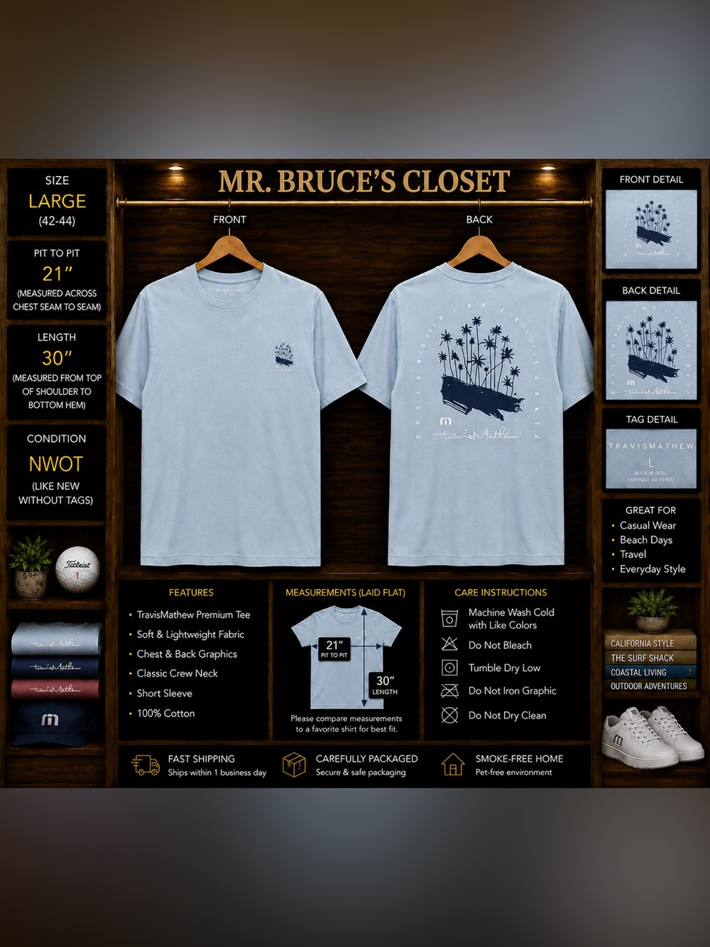 Travis Mathew Light Blue Short Sleeve Tee with Palm Graphic